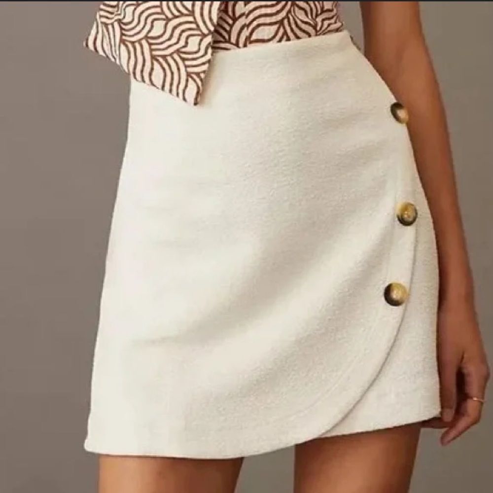 Anthropologie Cream Mini Skirt with Gold Buttons